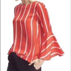 Banana Republic Circle Bell Sleeve Top Coral/Red White Stripes Size XS
